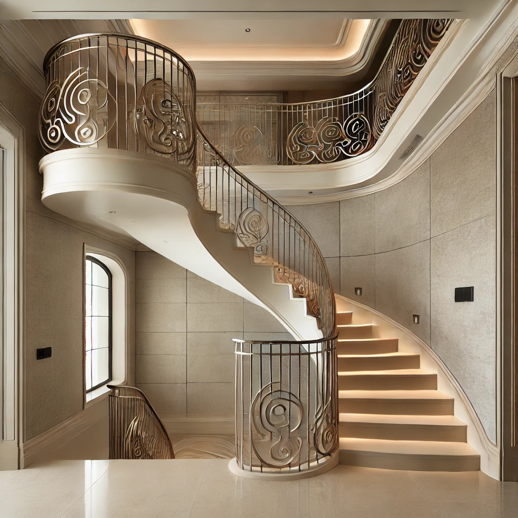 Custom Built Wall Attached Stairway With Curved Balcony By Experienced Stair Builders In Palm Beach. High-Quality Designs And Craftsmanship. stairspalmbeach.com