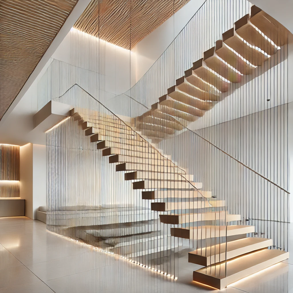 Open Riser Sectional Staircases With Horizontal Cable Rails By Experienced Stair Builders In Palm Beach. High-Quality Designs And Craftsmanship. stairspalmbeach.com